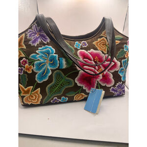 Women's Vintage Santi Tote Bag Brown Multicolor Embroidered